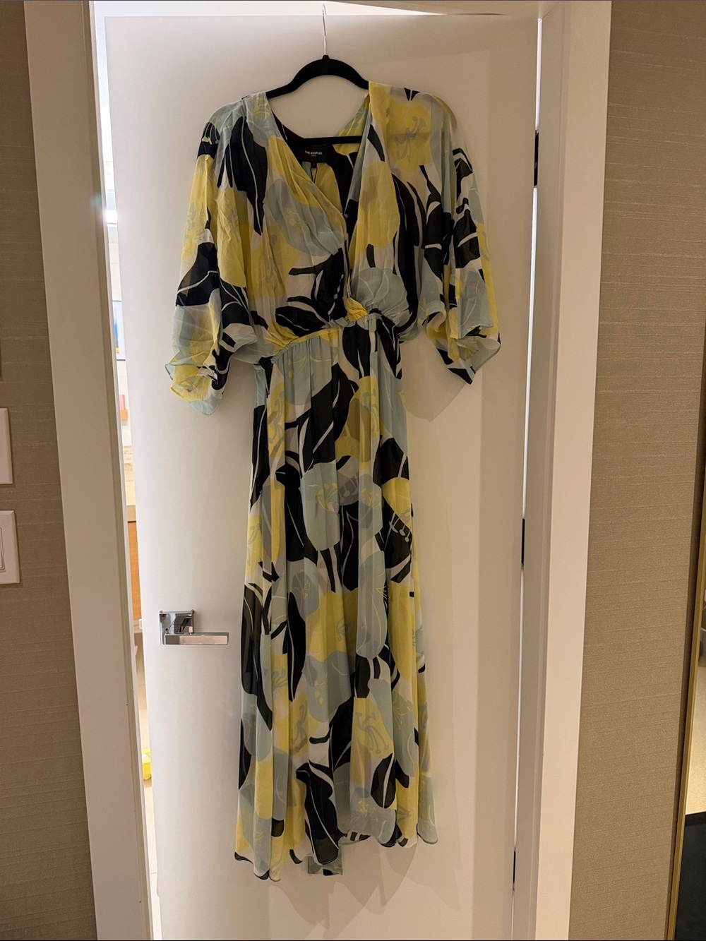The Kooples Yellow, Black & Light Blue Floral Maxi Dress, SIZE 1
